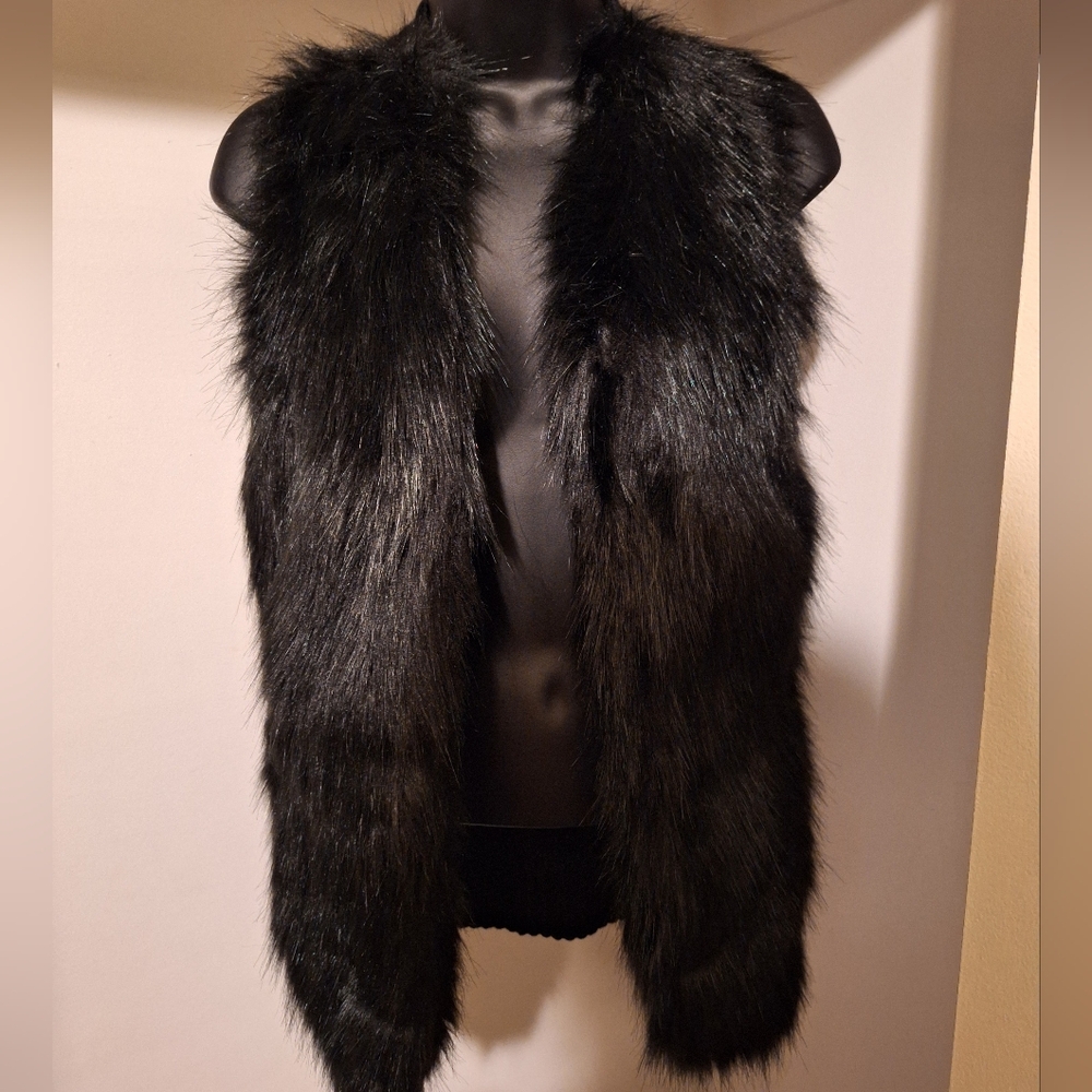 Black Faux Fur Vest with Knitted Back